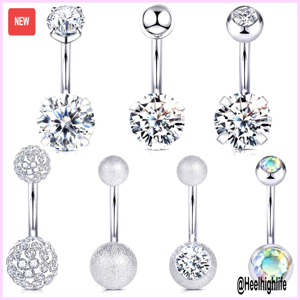 14g Surgical Steel Belly Button Rings 7pc Set Hypoallergenic Cz Barbells